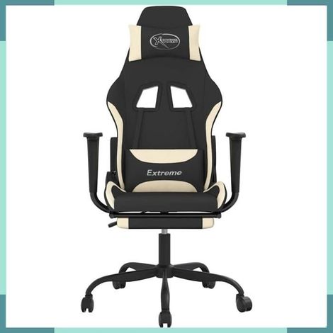 Chaise de jeu de massage - 345480 - noir et crème - avec repose-pied - hauteur réglable (1/5)