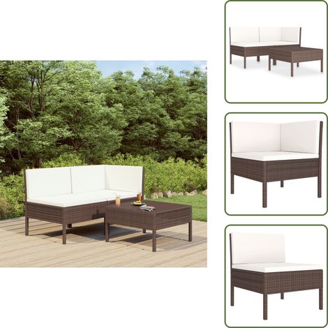 Tavolino da tè - vidaXL Set Divani da Giardino 3 pz con Cuscini in Polyrattan Marrone - Poliestere