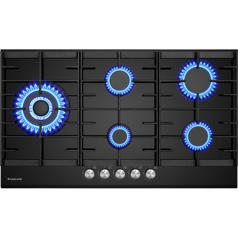 GASLAND Plaque de Cuisson à Gaz Naturel/Butane/Propane encastrée, Verre trempé - GH2905BG1FC - 5 Foyers - 10400W - Avec supports Wok/Moka