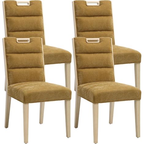 Esszimmerstühle 4er Set, Chenille Polsterstühle mit Holzbeinen, Gelb (1/5)