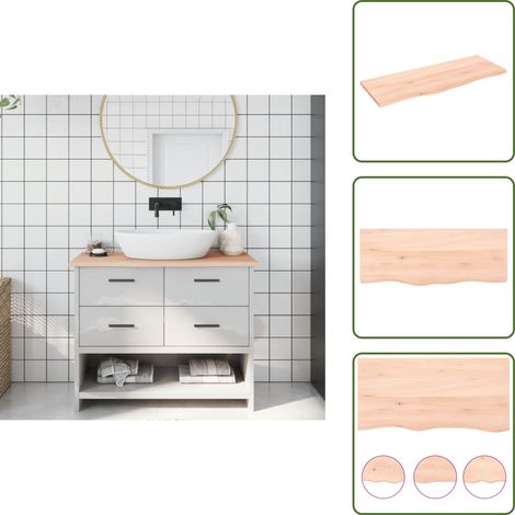 The Living Store Waschtischplatte 100x40x2 cm Massivholz Unbehandelt - Eichenholz Waschtischplatte (1/5)