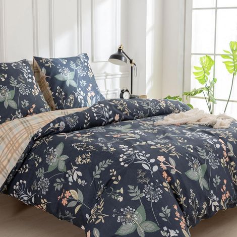 Bettwäsche-Set 240x220 cm Mikrofaser mit Blumenmuster, 3-teilig, Reißverschluss