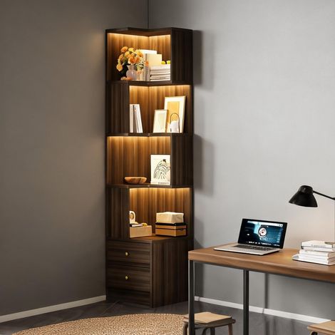 Étagère d'angle en MDF marron avec éclairage LED pilotable par (1/5)