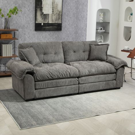 213 cm Chenille-Tiefeinzelsofa mit Doppelschichtkissen (Memory-Schaum + Taschenfedern) – Bequeme Zweisitzsofa für kleine Wohnzimmer, Apartments und Büros