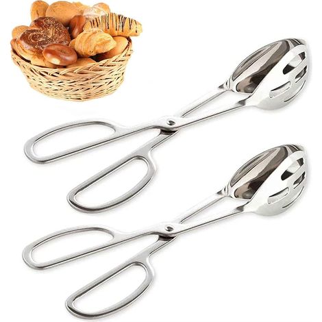 Küchenzange, hohle, doppelseitige Grillzange aus Edelstahl, Küchenutensilien, Hotelbuffetzange, erfüllt die Bedürfnisse der meisten Restaurants und Bars, 2er-Pack (Edelstahl 430)