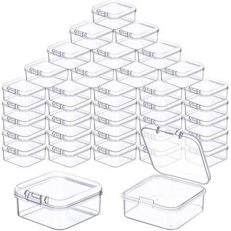 48 Mini-Aufbewahrungsboxen 4,5 x 4,5 x 2 cm, transparente Kunststoffboxen mit Deckel für Kleinteile und Bastelmaterialien (1/5)