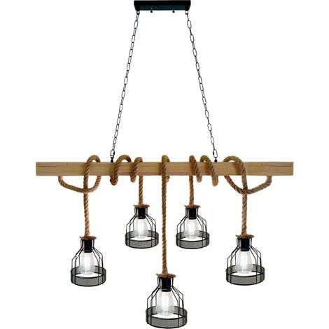 Lampadario Vintage CORDE IN CANAPA 5 luci Industriale Retro