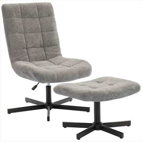 Fauteuil pivotant velours gris avec repose-pieds, dossier inclinable 135° et hauteur réglable, 66x80x93-104 cm (1/5)