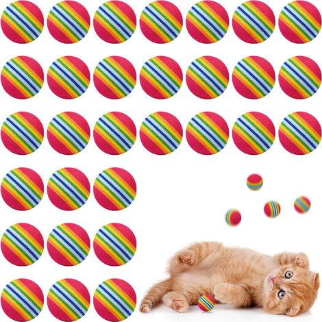 30 Pièces Balle en Mousse pour Chat, 3,5cm Petite Balle pour Chat Rainbow Cat Toy Ball en Mousse, Petit Rainbow Jouet Balles en EVA pour Intérieur Extérieur Animal Chase Training (1/5)