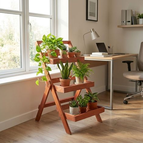 3 Tier Wooden Foldable Indoor Plant Stand Display Shelf (1/5)