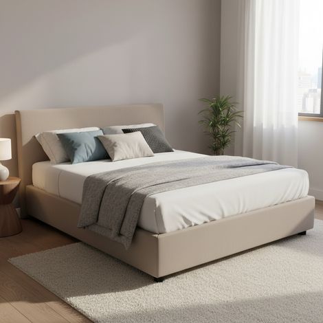 Talamo Italia Cama matrimonial Betty, Cama contenedor con revestimiento de tela, 100% Made in Italy, Apertura frontal, adecuado para colchón Cm 160x190, Tórtola, con embalaje reforzado (1/5)