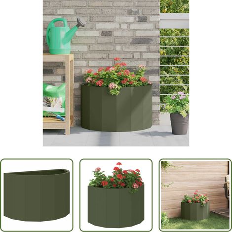 Terrassenpflanzer - Pflanzkübel Olive Grün 60 x 30 x 35 cm Stahl (1/5)