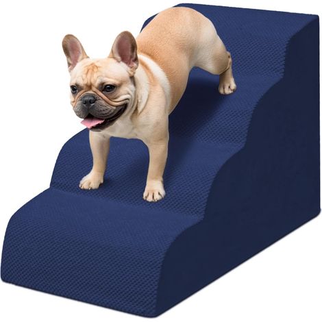 1 Escalier pour Chien et Chat, 4 Marches, Mousse Haute Densité, Housse Lavable, Pour Lit et Canapé