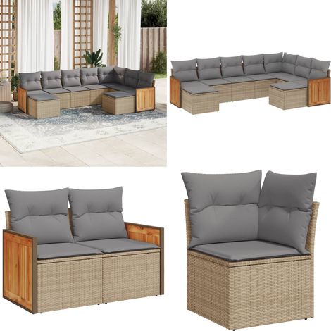 9-tlg. Garten-Sofagarnitur mit Kissen Beige Poly Rattan - Gartensortiment - Gartenmöbelset - Lounge Möbel - Rattan Gartenmöbel - Outdoor Möbel - Home & Living (1/5)