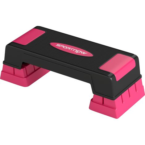 Stepper ajustable 3 niveaux (12/17,5/22,5 cm), marche aérobic fitness, tapis antidérapant, noir + rose (1/5)