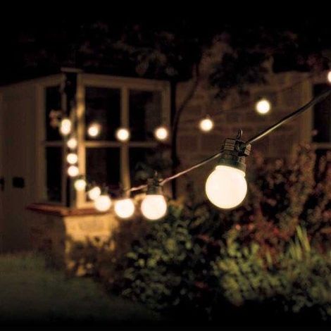 Outdoor Festoon Warm White String Lights Mains Powered 14.5m Waterproof LED String Lights Plug In Garden Patio Pergola 10 Bulb Connectable
