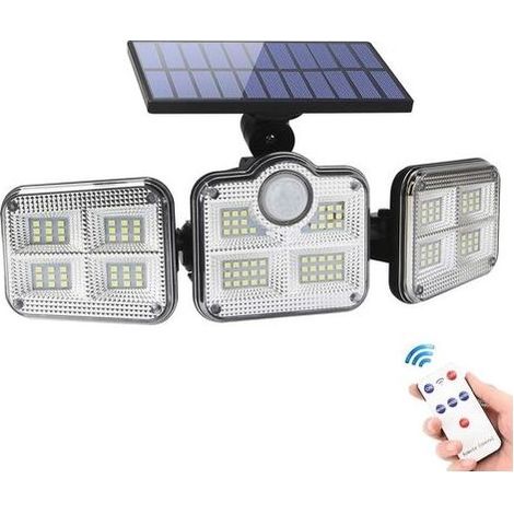 Lampes solaires d'extérieur étanches, Lampes solaires à détecteur de mouvement 270° grand angle, 3 têtes réglables 122 LED Projecteurs Lampe solaire intégrée (1/5)