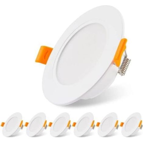 Lot de 6 spots encastrables LED ultra plats 230 V 5 W, plafonnier encastré, spot LED 3000 K, spot de plafond, pour salle de bain, salon, cuisine, chambre à coucher, diamètre d'ouvertu (1/4)