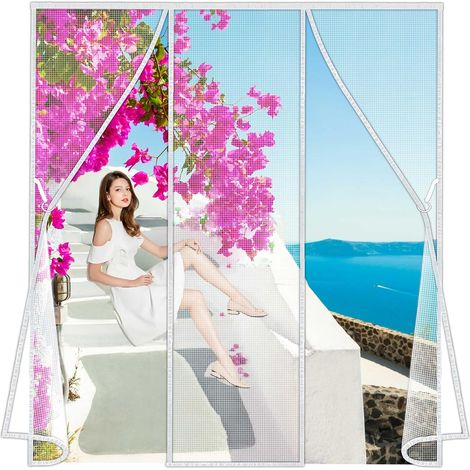 Moustiquaire Double Porte, 175x230cm Moustiquaire Aimantée Facile à installer sans outils. Convient aux animaux de compagnie et aux enfants LF2C1 Blanc (1/5)