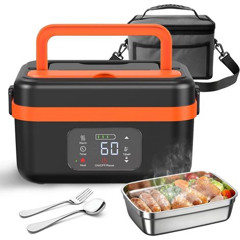1 Gamelle Chauffante, Boîte À Lunch Électrique 1L, Minuterie Intelligente, Batterie 16000 Mah, Pour Travail Et Voiture (1/5)