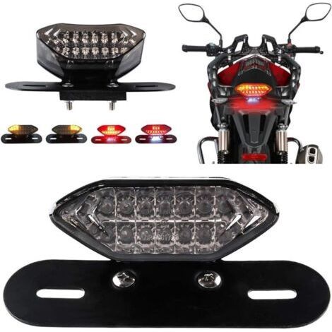 Feux arrière LED pour moto, feux stop et clignotants intégrés, 5 W, 20 LED, frein de stationnement, clignotant, support de plaque d'immatriculation (lentille noire)
