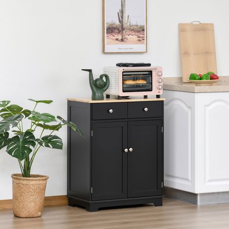Meuble de rangement buffet salon avec placards. 2 tiroirs et étagères réglables. 68x40.3x85cm. noir et bois naturel (1/5)