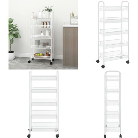 Chariot de cuisine à 5 niveaux Blanc 46x26x105 cm Fer - Chariot De Cuisine - Chariot Multifonctionnel - Rangement Cuisine - Organisation Intérieur - Panier Pliable - Home & Living (1/5)