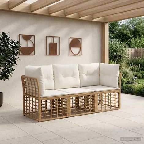 vidaXL  Outdoor Sofa Set  Natural Poly Rattan