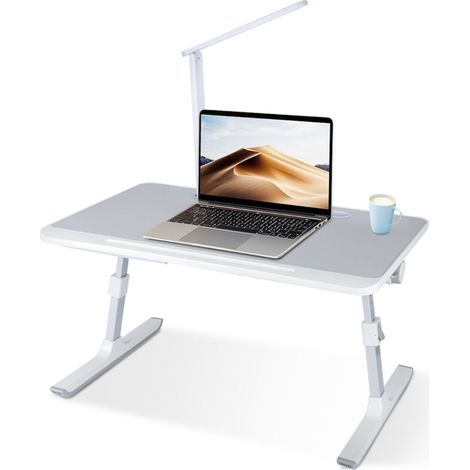 Bureau d'ordinateur, bureau d'écriture, table pour ordinateur portable, canapé réglable en hauteur, table d'étude, table de lecture, 60 x 40 x 27-40 cm, gris (1/5)