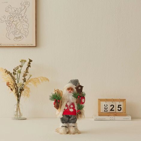 Ochine Statuetta Babbo Natale 30 cm – Tessuto Non Tessuto e Plastica, Design Tradizionale con Motivo a Pois Rossi – Decorazione Elegante per Interni, Tavolo e Scaffali (1/4)