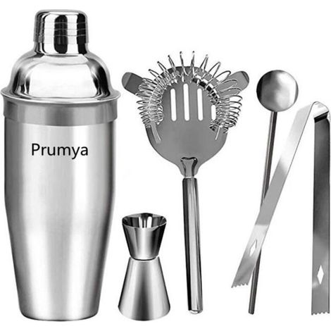 Professional Cocktail Shaker, 5-Piece Cocktail Shaker Mixing Kit, Stainless Steel Bartender Tool - 750ML (1/4)