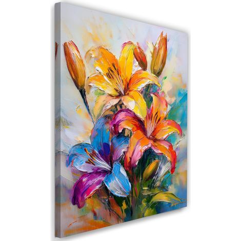 Tableau déco Fleurs de lys colorées peintes 40x60 (1/5)