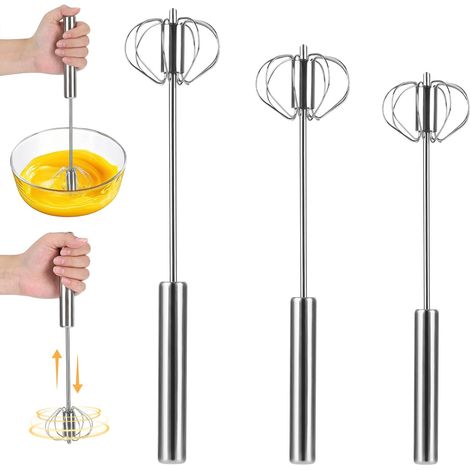 3 Pièces Fouet Semi Automatique en Acier Inoxydable, Batteur Manuel, Hand Push Easy Whisk Fouet Cuisine, Mélangeur Rotatif pour Mélanger, Battre, Faire Mousser et Remuer (1/5)