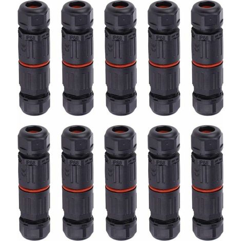 10 PCS IP68 Waterproof Electrical Cable Connector, 3 Pin Female Waterproof Connectors Outdoor Power Socket Waterproof Wire Connector Fitting