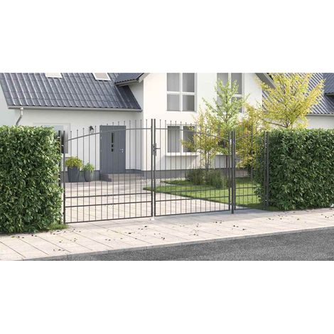 Puerta de jardín WOERDEN 195 x 500 cm Acero Gris Con cerradura vidaXL (1/5)