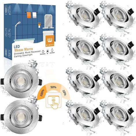 10× IP44 Spot Encastrable Blanc Salle de Bain Dimmable 7W Equi. 70W Ampoule Halogène Blanc Chaud 2800k Spot Encastré Extra Plat 28mm Plafonnier Encastrable Orientable 220V 700LM Éclairage Rond (1/5)