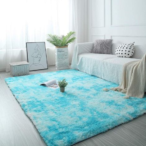 Tapis Shaggy Moelleux Gris Blanc 120x160 cm, Grand Tapis de Sol Antidérapant pour Salon, Chambre, Couloir et Chambre d'Enfant, Tapis à Poils Longs Doux et Confortable (1/3)