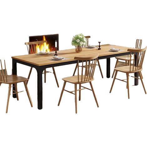 Table à manger, accueille 6-8 personnes, style industriel rustique, Naturel (1/2)