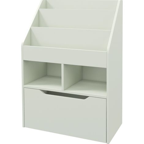 Bibliothèque enfant avec tiroir, 3 étagères et 2 niches, vert clair, 60 x 29,9 x 90 cm (1/5)