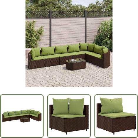 vidaXL Rattan - 8-tlg. Garten-Sofagarnitur mit Kissen Braun Poly Rattan (1/5)