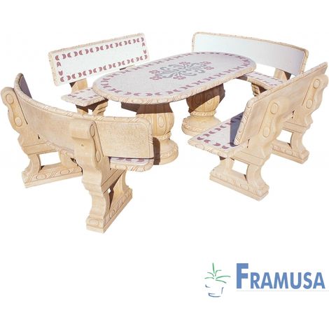 CONJUNTO COMEDOR PIEDRA OVALADO JARDIN CIRUELO PULIDO PARSIFAL ROJO OCRE