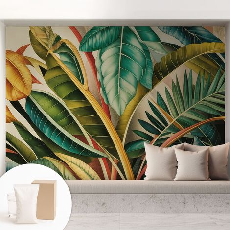 Tapete Vliestapete mit Kleber für Wohnzimmer Schlafzimmer Küche - Wanddekoration Exotische Blätter 208x146 cm (1/5)