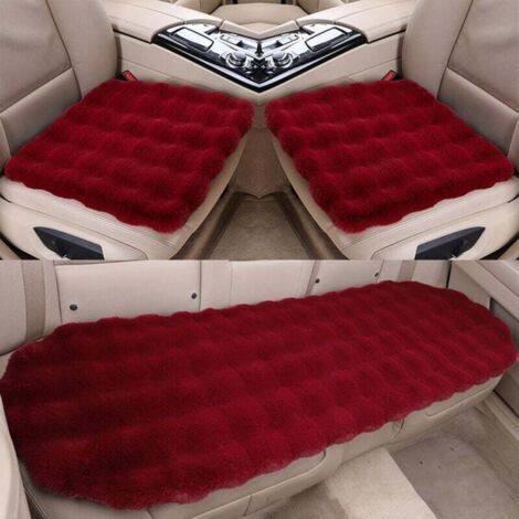 Set of 3 Front and Rear Car Seat Covers in Thick Plush Red (1/4)