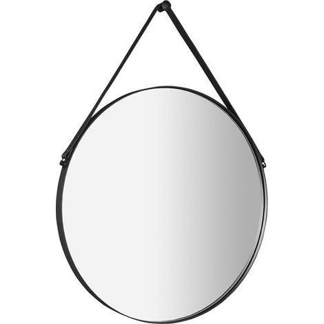 Miroir rond ORBITER avec lanière en cuir, ø 50cm, noir mat (1/5)