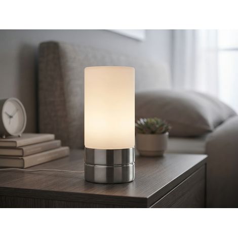 Kleine Tischlampe SARNO mit Touch Dimmer und E14 Glasschirm, Höhe 20cm (1/5)