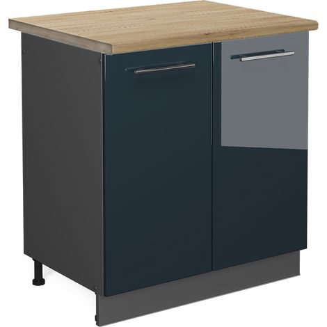Armario bajo para fregadero Fame-Line, Azul oscuro alto brillo, 80 cm , ET Roble, Vicco (1/5)