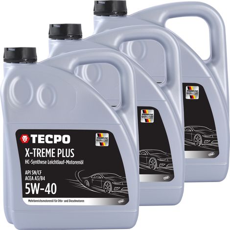 TECPO Motoröl 5W40 Öl X-TREME Plus Öl, 15 Liter 5W-40 Gebinde HC-Synthese für Diesel-und Benzinmotoren entspricht API SN/CF / ACEA A3/B4 / 502/505 / 226.3/226.5 / Longlife 01/98