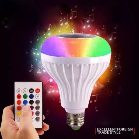 Ampoule Bluetooth E27 - Lampe LED 12 W - Haut-Parleur Intégré 5 W - RGB RGBW - Télécommande 24 Touches - 1 Pièce (1/4)