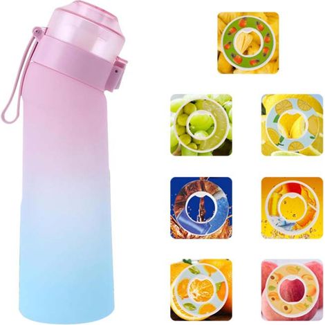 Air Aroma-Flasche, 650 ml, 7 verschiedene Geschmacksrichtungen, duftende Sportflasche, BPA-frei, zuckerfrei, mit Strohhalm und Reinigungsbürste (Shaded Powder)