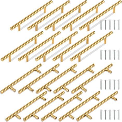 [JAMAIS UTILISÉ] 20pcs Poignée Meuble Dorée Poignée de Meuble Cuisine 128mm Poignee Laiton Poignée Tiroir Laiton Poignee Cuisine en Acier Inoxydable (1/4)